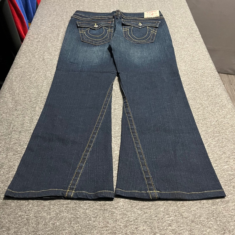 True Religion Joey Flare Jeans Dark Wash Twisted Seam 31x29 Made in USA - Picture 2 of 6